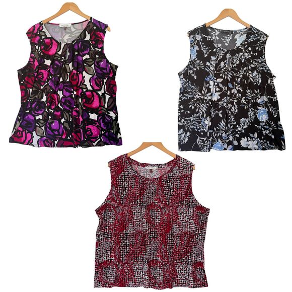 Kasper Printed Sleeveless Shell Pleated Tank Tops Sz 3X Lot of 3 Business Casual - Picture 1 of 16